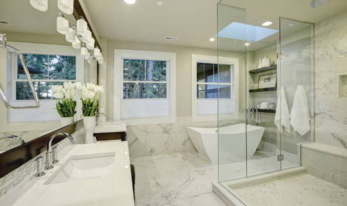 bathroom with shower, marble on the wall, Cumming, GA